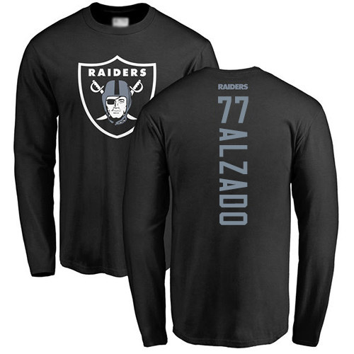 Men Oakland Raiders Black Lyle Alzado Backer NFL Football #77 Long Sleeve T Shirt->oakland raiders->NFL Jersey